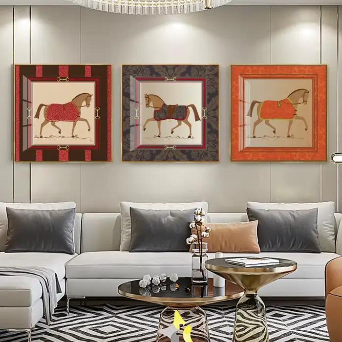 Peinture sur toile de cheval de cour abstraite moderne, art mural, affiches d'animaux de luxe, impressions pour décor de salon