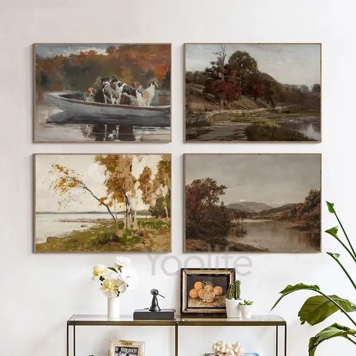 Toile de peinture à l'huile de paysage de ferme Vintage d'automne