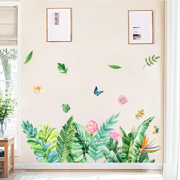 Autocollant mural papillon et fleurs pour plinthe