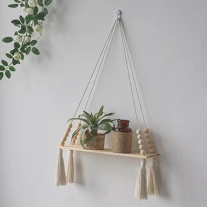 Étagères murales flottantes en macramé en bois