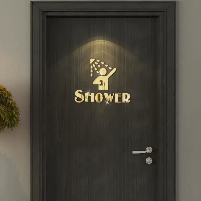 Autocollant mural créatif motif douche, décorations pour la maison, autocollants décoratifs amovibles en acrylique pour salle de bain, autocollant décoratif pour porte