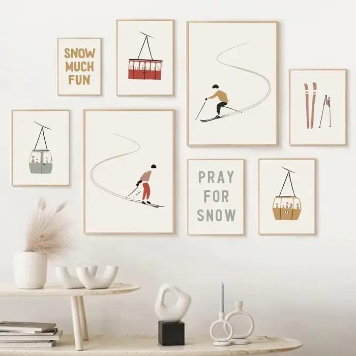 Affiche esthétique de voiture de câble de sport de ski d'hiver