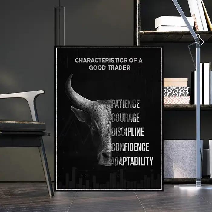 Affiche de motivation Nano istic d'un bon trader Patience Courage Discipline