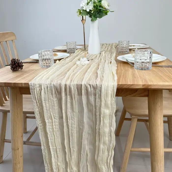 Nappe de table en gaze de coton de luxe semi-transparente couleur unie