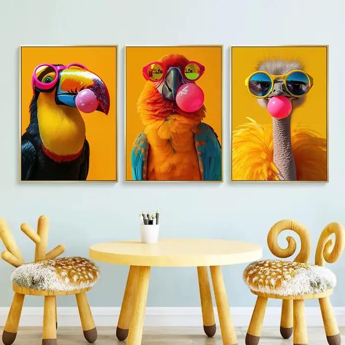 Animaux colorés rose Bubblegum toile impression affiche