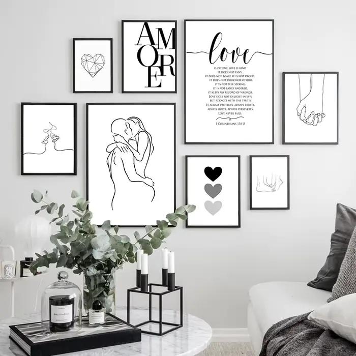 Affiche d'amour de Style scandinave, toile noire et blanche, peinture, images murales pour salon, décoration nordique, Art de la maison