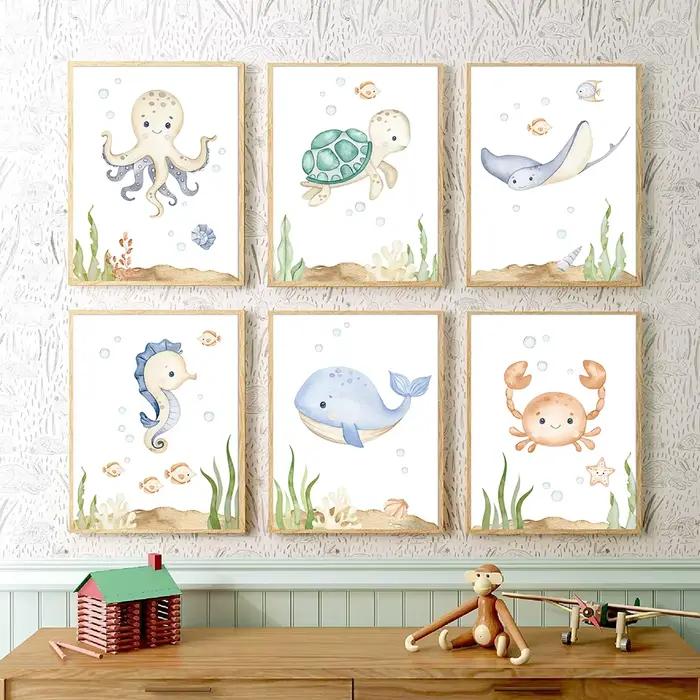 Affiches de chambre d'enfant sur le thème des animaux marins