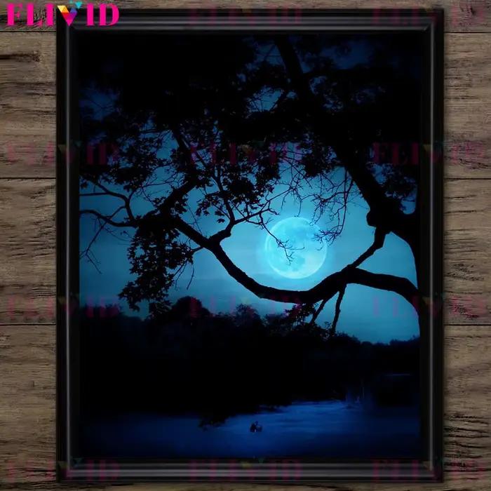 Toile d'Art Mural Vintage avec Bois et Lacs Eeries la Nuit