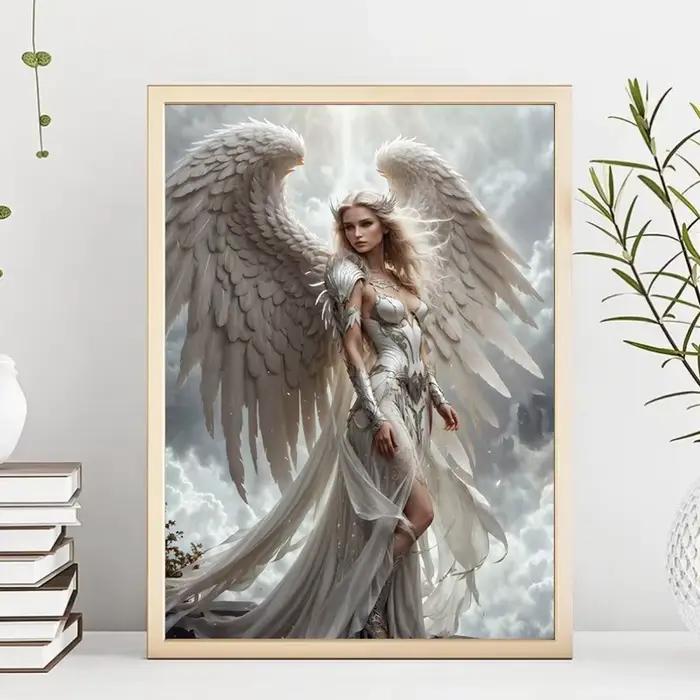 Nette Art-Affiche murale avec ailes blanches et anges célestes pour la décoration, poster avec peinture murale représentant des archanges féminins pour le salon et la maison
