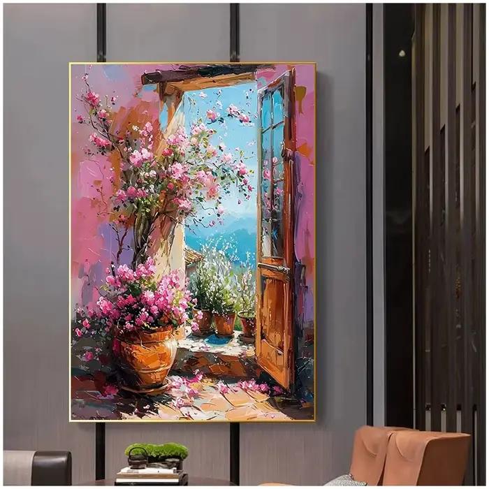 Toile de peinture de paysage de fenêtre de ville