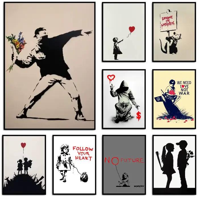 Banksy Street Graffiti affiche décorative HD art mur collant étanche maison salon chambre bar décoration esthétique