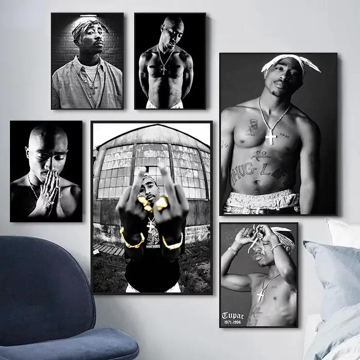 Affiches de rappeur Tupac noir et blanc