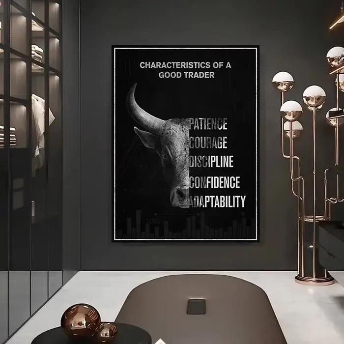 Affiche de motivation Nano istic d'un bon trader Patience Courage Discipline
