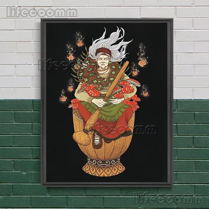 Baba Yaga et jour des morts Vintage mur Art toile peinture Folklore et sorcellerie mythes Art affiche et impression décoration de la maison