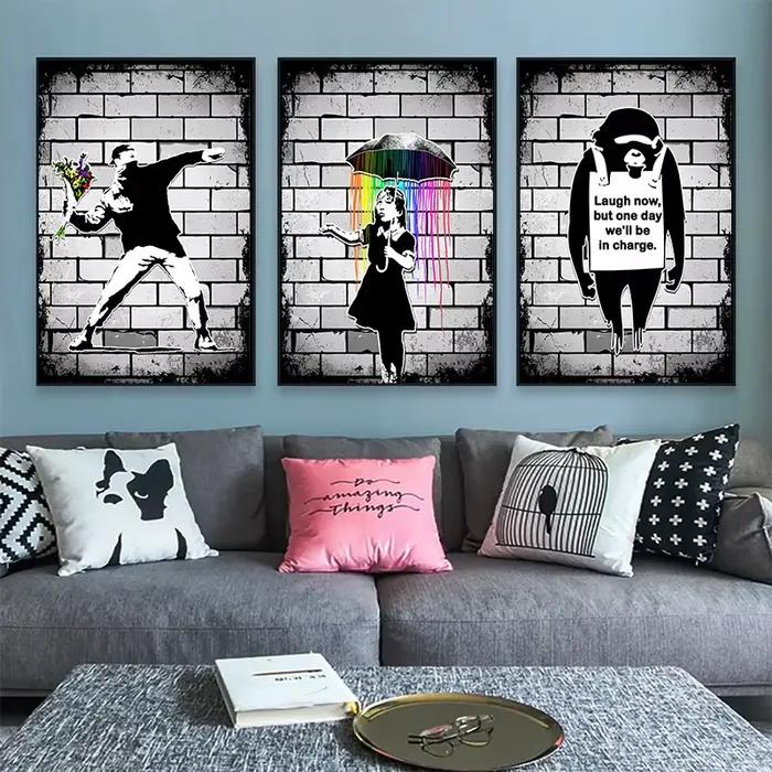 Banksy Street Graffiti toile peinture décorative, fille avec ballon, suivez vos rêves, affiche d'art de singe, impressions, décor mural de chambre