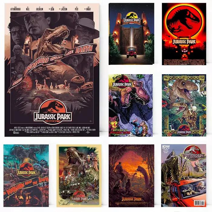 Retro 90s Classic Horror Film Jurassic Park Dinosaurs Movie Poster Canvas Painting Wall Art Pictures Home Interior Decor Gift