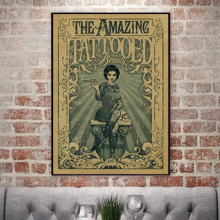 Peinture sur toile classique de dame tatouée vintage