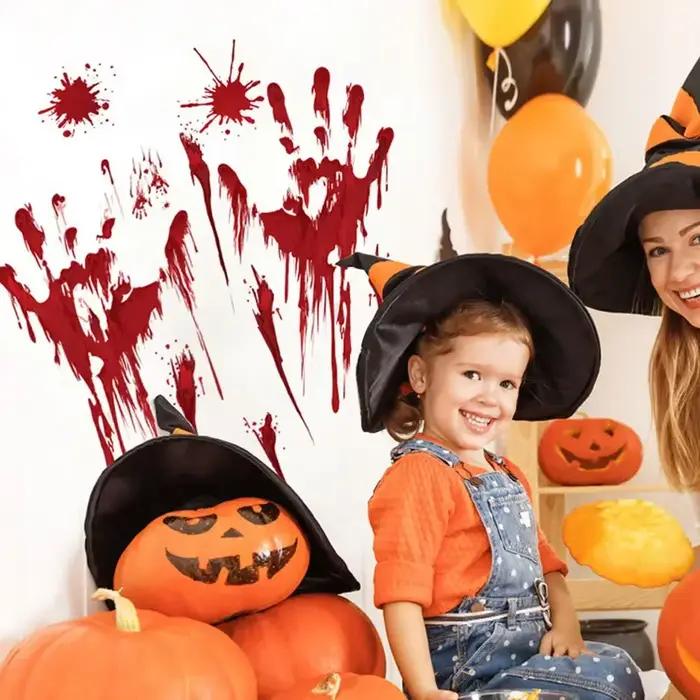 Spooky Halloween Window Stickers Decoration Scary Blood Hand Party Bloody Red Decals Home Accessories Living Room