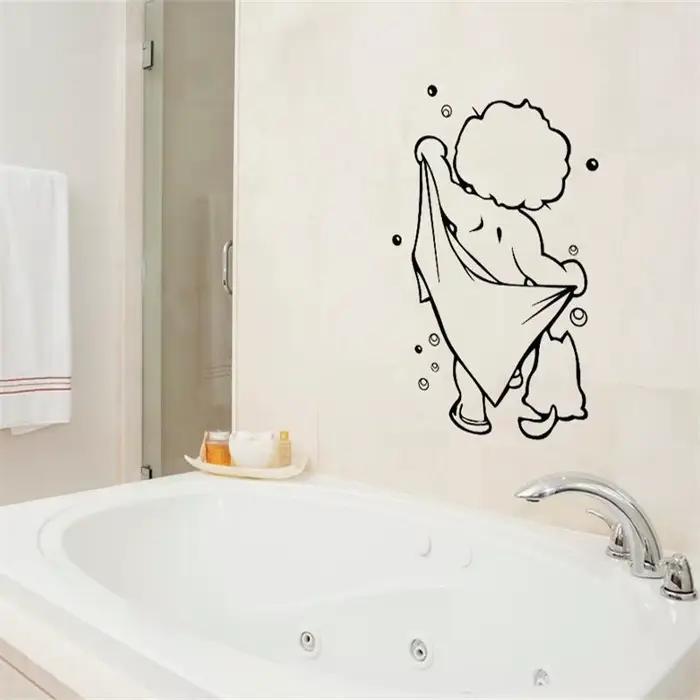 Dessin animé mignon enfants bain Stickers muraux porte en verre fenêtre étanche décor Art Mural bébé douche salle