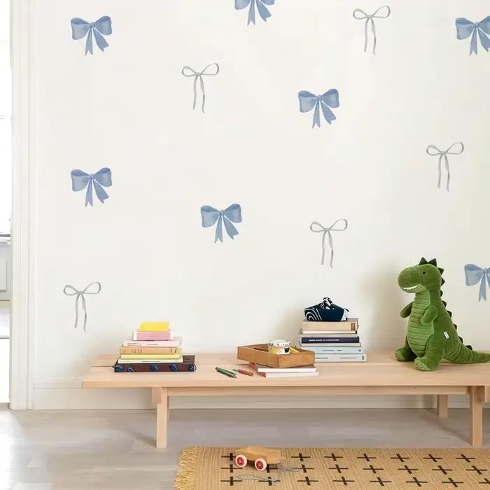 Autocollants muraux nœuds bleus en aquarelle, imperméables, à peler et coller, pour chambre d'enfant, cadeaux et décoration