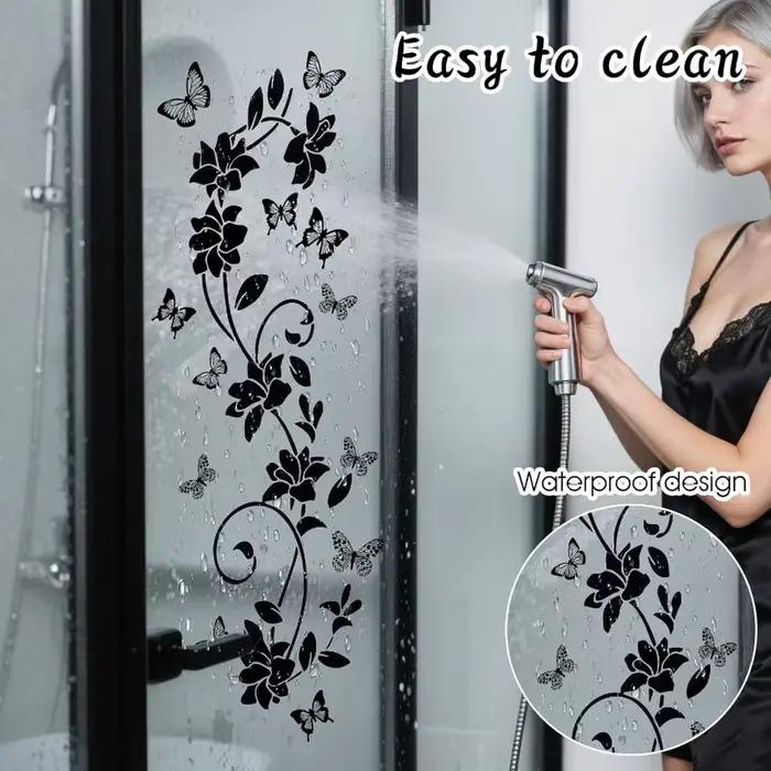 Autocollants muraux en vinyle anti-collision motif fleurs noires
