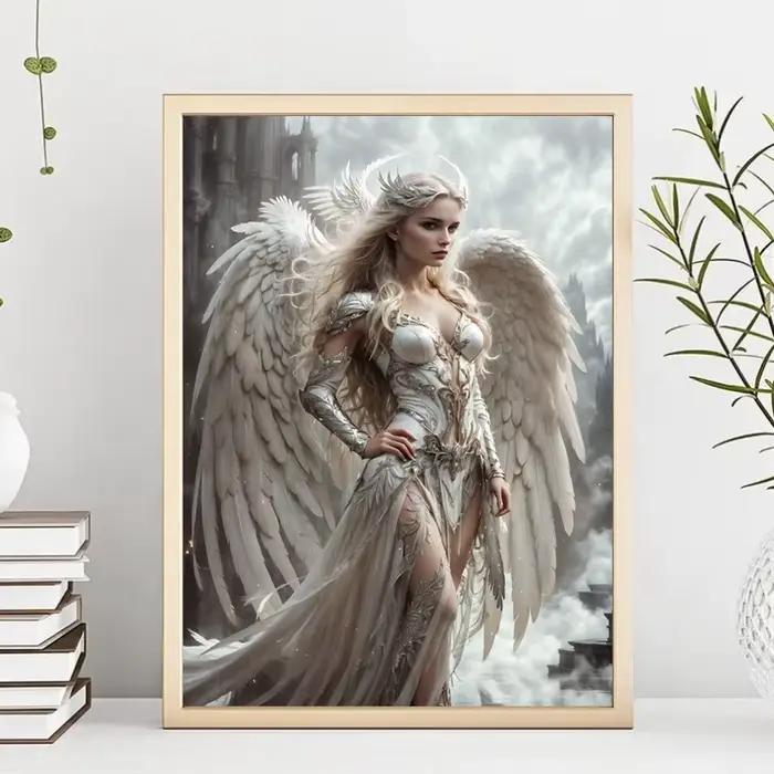 Nette Art-Affiche murale avec ailes blanches et anges célestes pour la décoration, poster avec peinture murale représentant des archanges féminins pour le salon et la maison