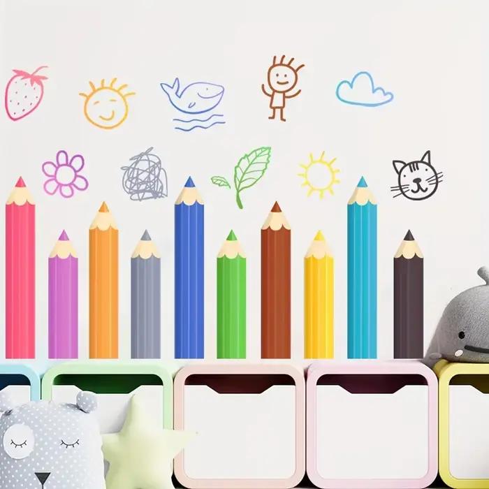 Autocollants muraux amusants en forme de crayons avec des motifs dessinés à la main