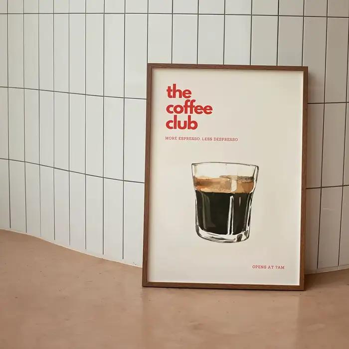 1 toile imprimée sur toile, style rétro, thème Club du café, avec motifs de nourriture et de boissons, fond beige, affiches murales pour salon moderne