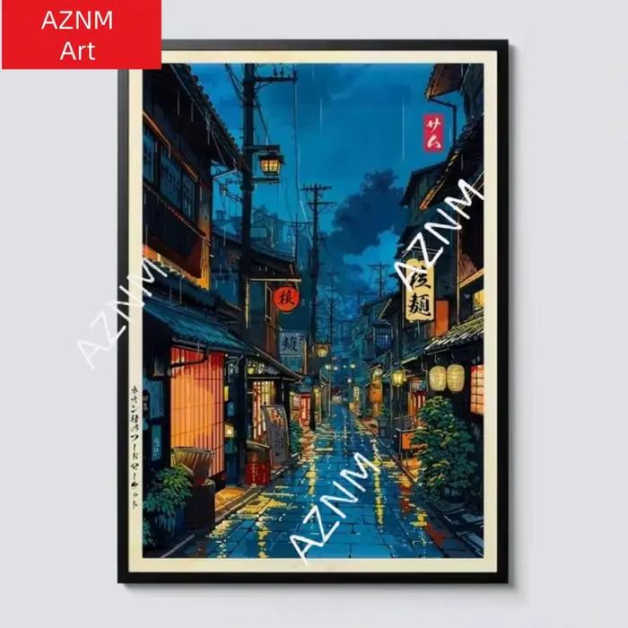 Affiche murale en toile avec scène de rue de la ville d'Anime Tokyo Teahouse pour un décor moderne
