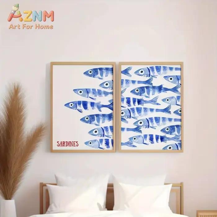 Affiche sur toile rétro Sardine Bleue