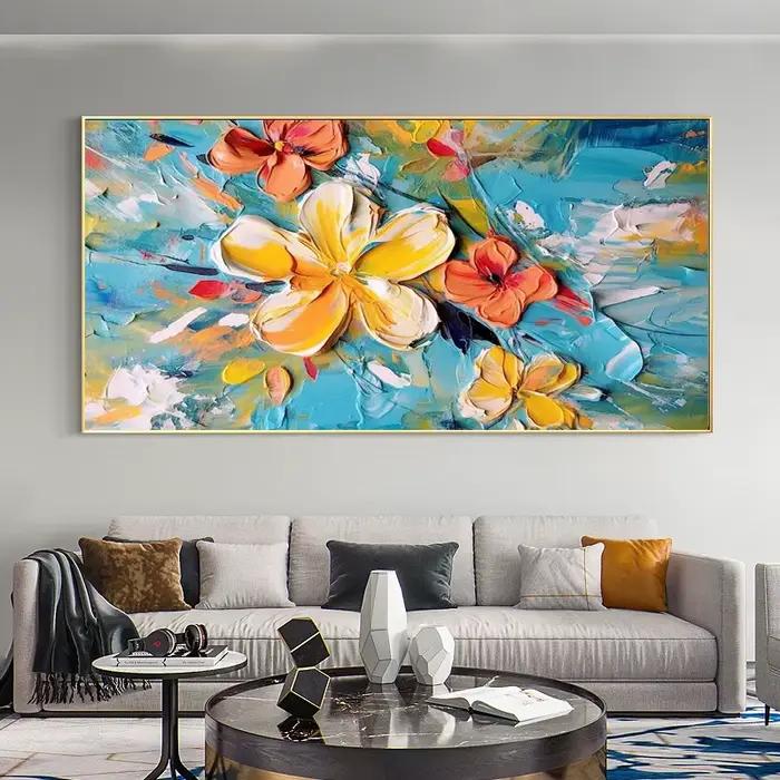 Peinture à l'huile abstraite sur toile dorée et blanche