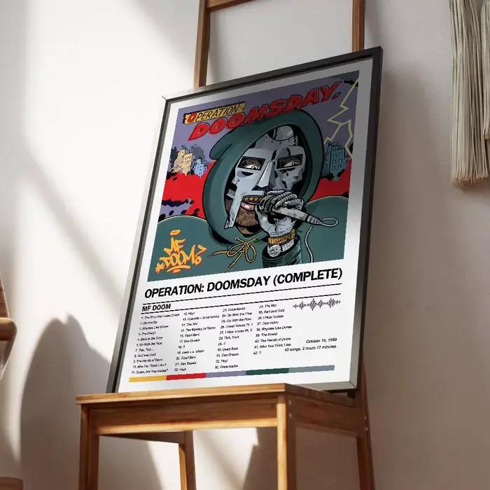 Autocollant mural en papier imperméable avec couverture d'album et chansons de MF DOOM