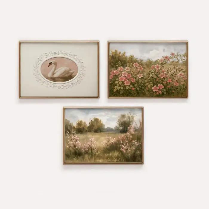 Affiches d'art rétro rose pour pépinière, décor de chambre de filles d'inspiration Vintage, peinture imprimée sur toile, décoration cadeau, décor mural pour pépinière