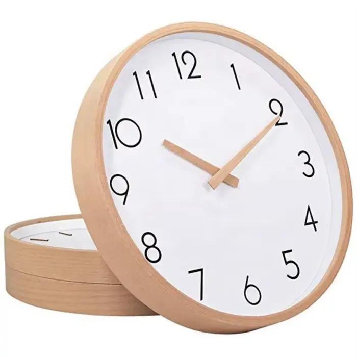 Horloge murale blanche silencieuse en bois