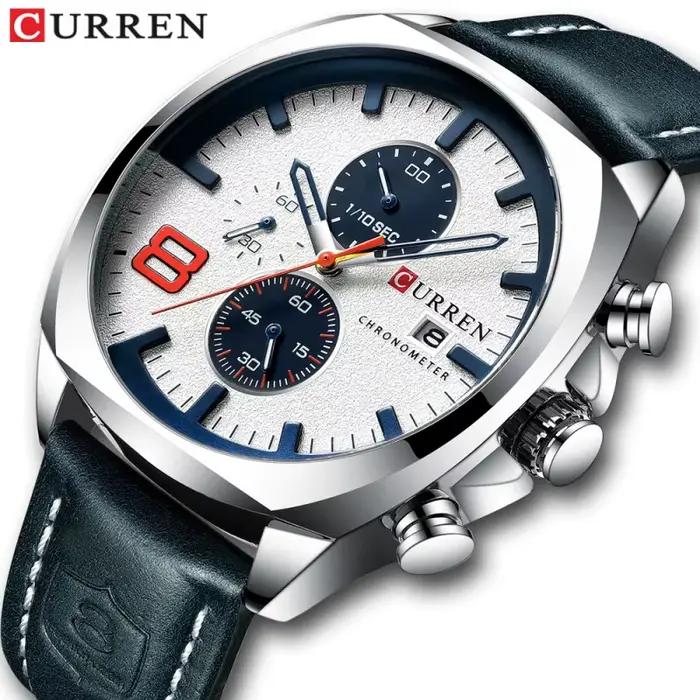 Montre à quartz classique CURREN 8324, ronde, étanche, avec bracelet en cuir, minimaliste, six aiguilles, multifonctionnelle, avec calendrier