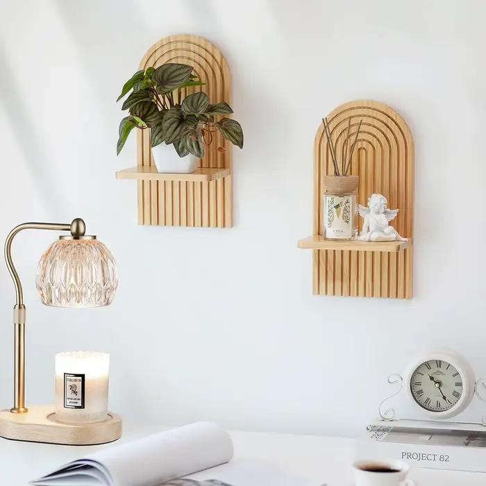 Boho étagères en bois pour mur décoratif livre étagère murale flottante pour salon salle de bain chambre