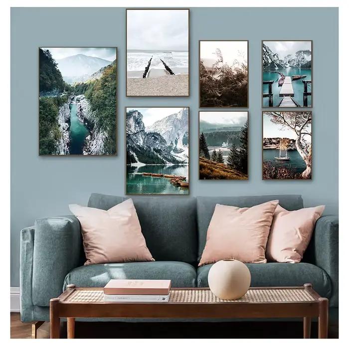 Affiche sur toile de pont de lac de montagne