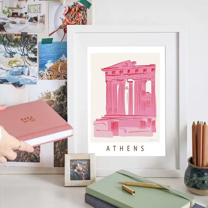 Skyline City Landscape Poster, Line Abstract Pink Art Painting, Canvas Printing, Wall Decoration, Home Bedroom Decor