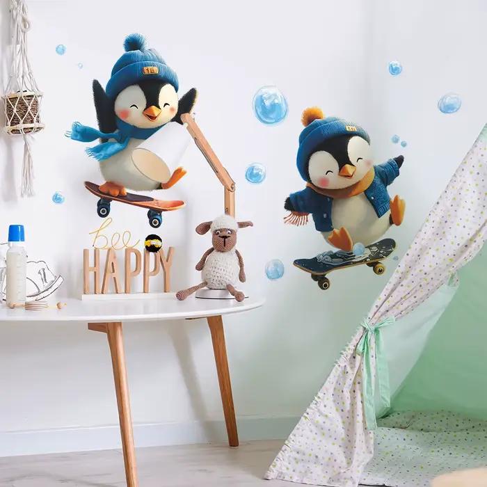 Autocollant Mural de skateboard pingouin de dessin animé