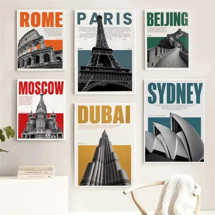 Tableaux d'art mural sur toile : Sites emblématiques de Paris et de Dubaï