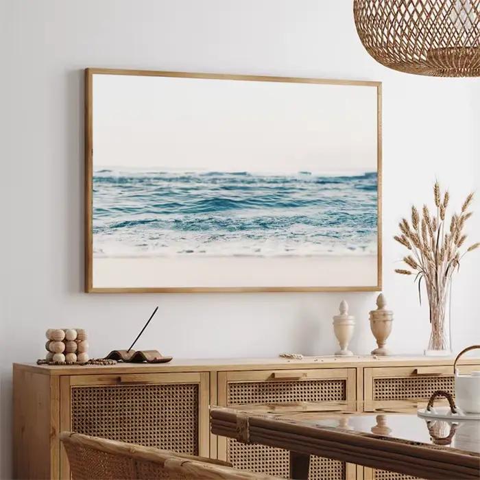 Coquillage plage doux bleu océan herbe minimal côtier affiche toile peinture impression neutre mur Art chambre décor à la maison