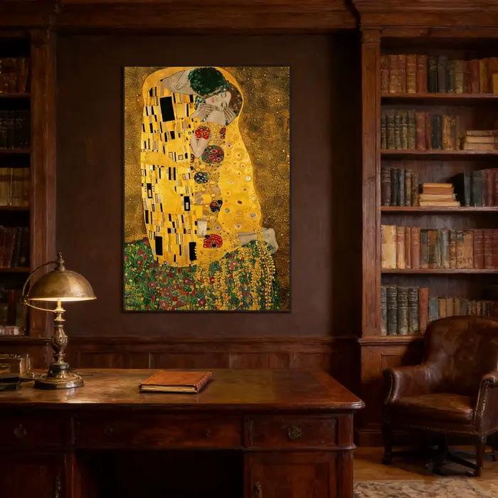 Impression murale dorée Gustav Klimt Le Baiser - Chef-d'œuvre emblématique de l'Art Nouveau pour un accent élégant dans