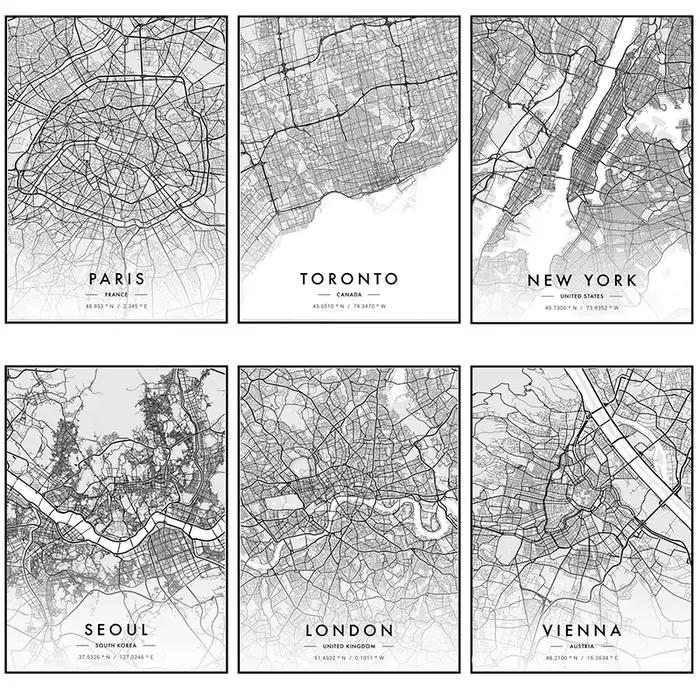 Affiche d'art de carte de ville