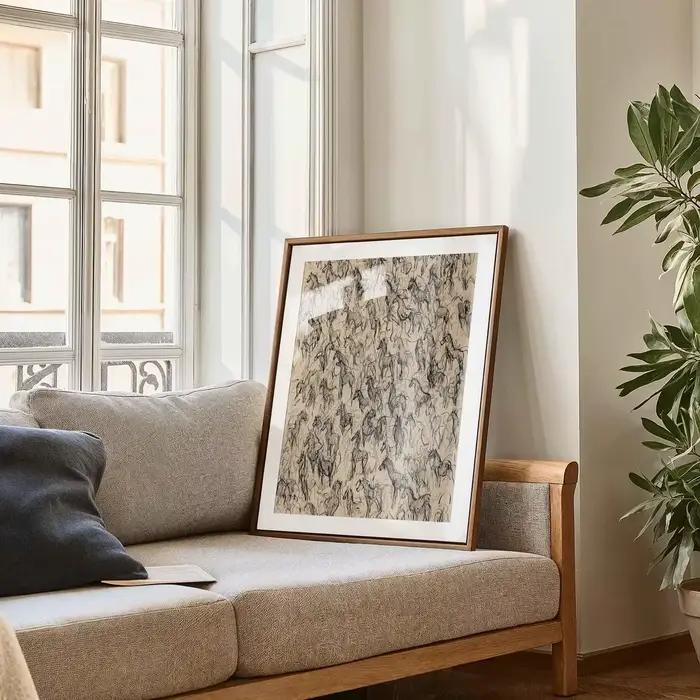 Affiche murale imprimable avec croquis de chevaux sauvages, impression artistique équestre minimaliste vintage, images murales vives pour la maison