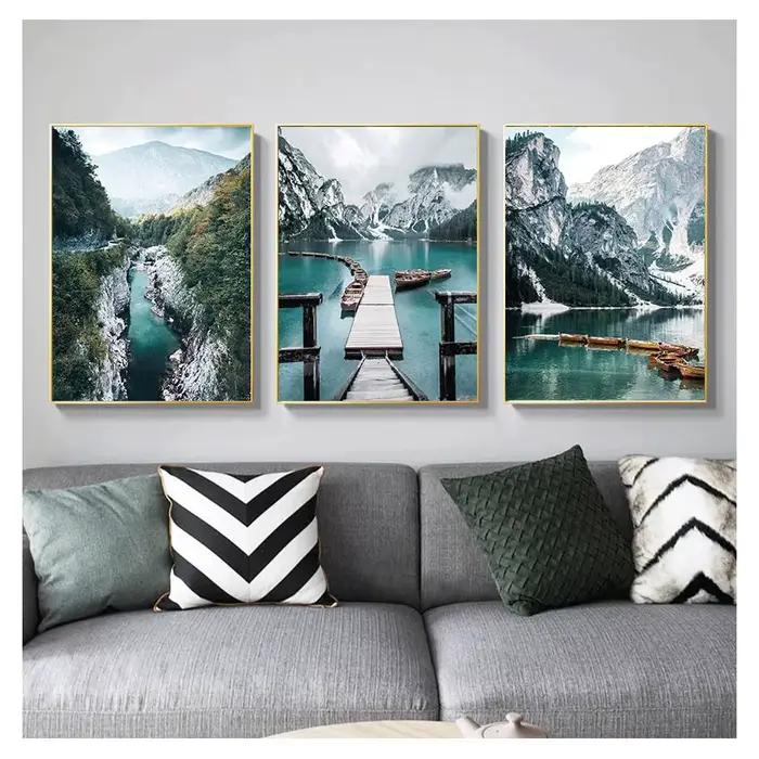 Affiche sur toile de pont de lac de montagne
