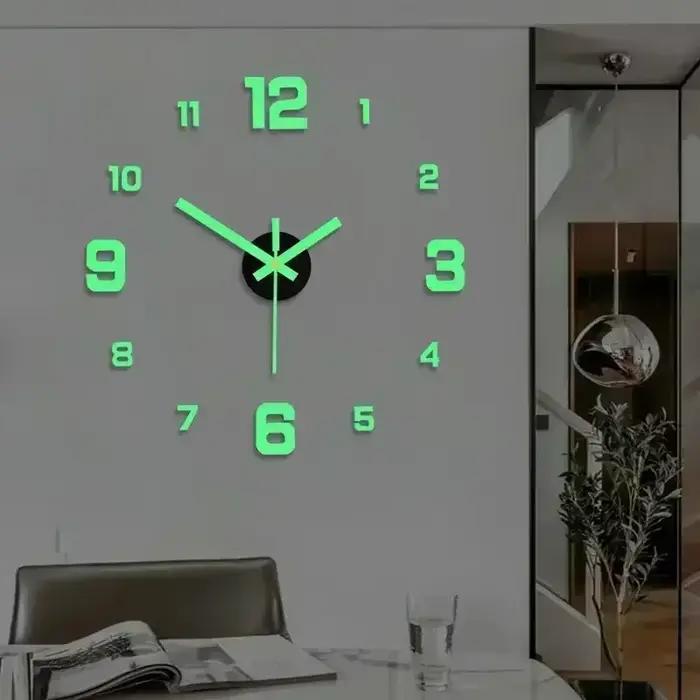 Horloge murale lumineuse 3D sans cadre en acrylique, horloge numérique autocollante, horloge muette pour bureau, salon, chambre à coucher, décoration murale