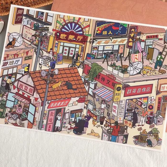 Autocollant 3D de paysage urbain vintage DIY