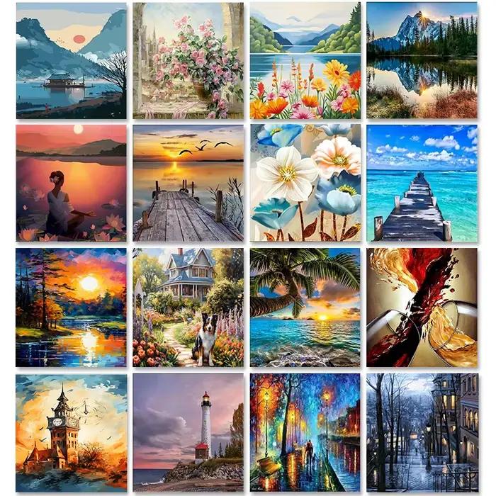 Peinture par numéros d'images pour adultes sur toile avec paysage encadré