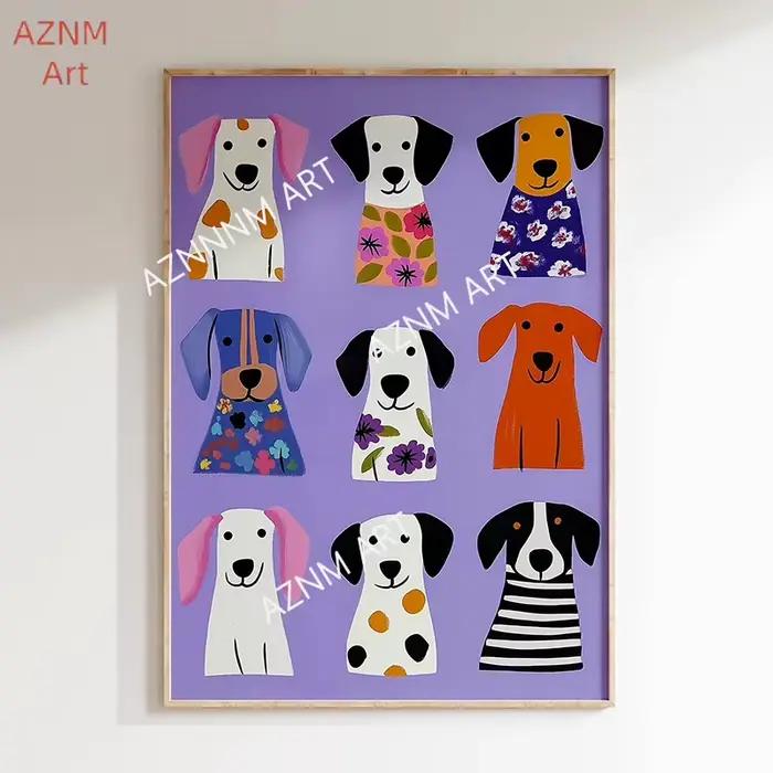 Peinture sur toile, affiches colorées et amusantes de chiens