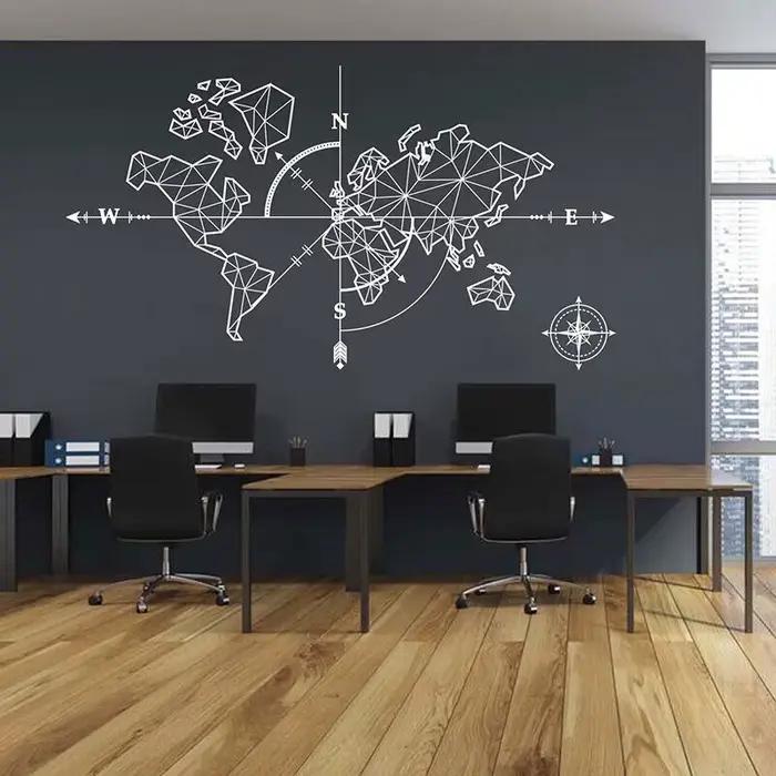 Stickers muraux en vinyle avec carte du monde et boussole